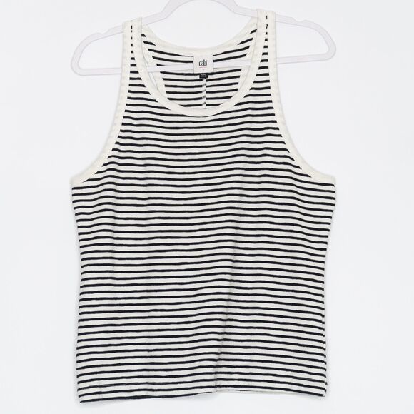 Cabi Womens Striped Tank Top Size Large Striped Black White Cotton Blend Preppy - Picture 1 of 6